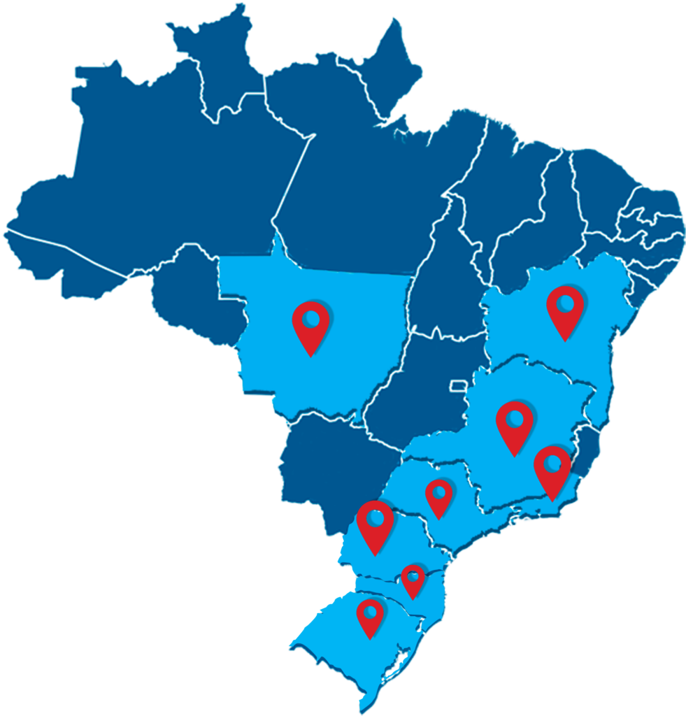 Mapa lojas rede oficina das tintas, mapa do Brasil, lojas de tintas